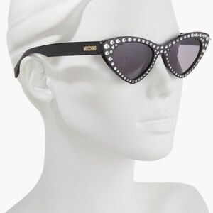Moschino Black Cat-Eye Sunglasses with Crystal Accents